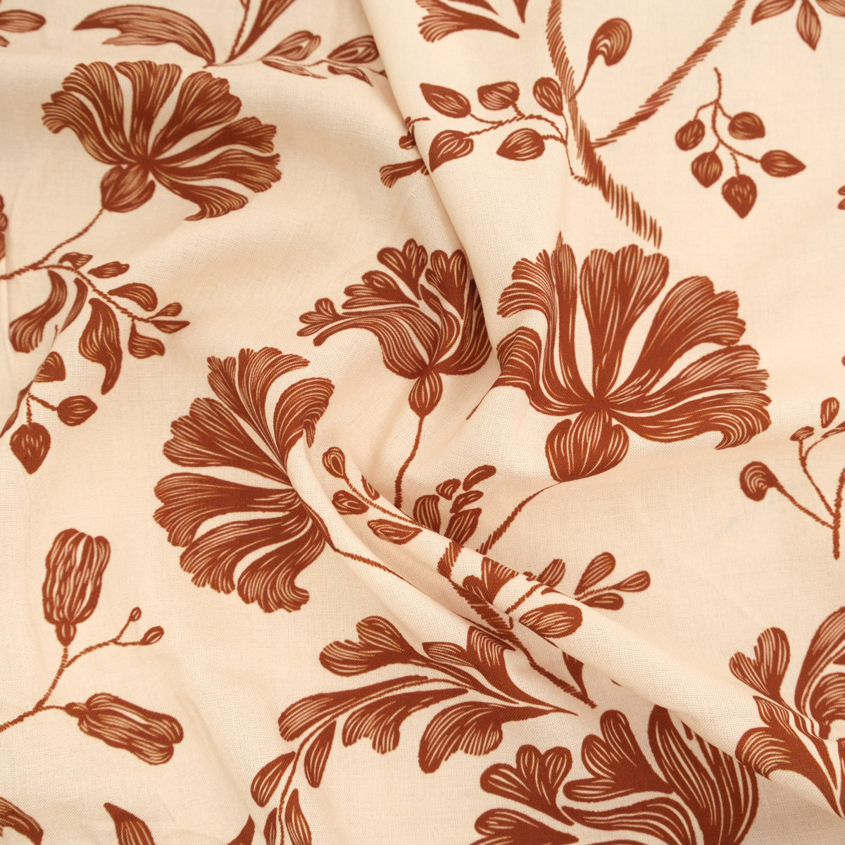 Popeline de Viscose Imprimée Victoire Cacao Beige - Maison Klem